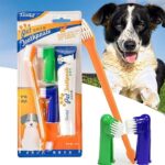 Softomall Cat Dog Toothpaste and Toothbrush Set | 4 Piece kit | 2 Finger Brush .Pets Tartar Control Kit | Reduces Plaque | Fresh Breath Kit Beef Flavor Toothbrushs for Cat Kitten Doggie Dental Care,