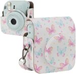 TONYLAIJIANTAO Camera Case Compatible with Fujifilm Instax Mini 12 Instant Camera with Adjustable Strap and Pocket (Pink Butterfly)