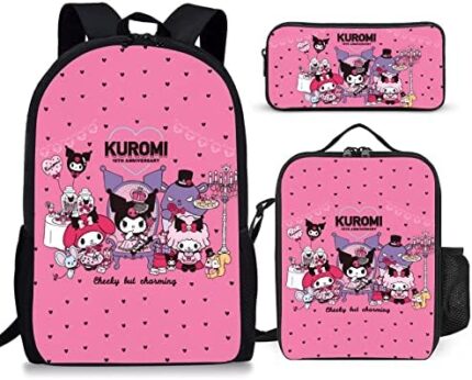 Tbupnci 3PCS Kids Large Capacity Kawaii Backpack with Lunch Box - Travel School Bag, Durable Laptop Backpack-Perfect for Outdoor Activities, Travel,Sports - Cute Fan Gift Set Style1