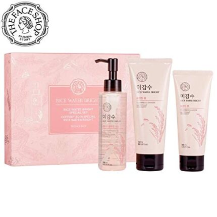 The Face Shop Rice Water Bright Light Face Cleansing Foam & 3 Piece Set | Refreshing Face Wash for All Skin Type | Double Cleanse Set | Makeup & Dead Skin Removal, Hydrating & Brightening