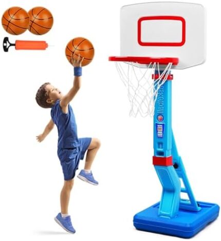 Toddler Basketball Hoop Indoor Mini Adjustable Poolside Basketball Goals with Ball Pump for Boys Girls Outdoor Toys for Backyard Games Outside Swimming Pool Basketball Toy for Kids Age 2-4 3-5 4-8 6 7