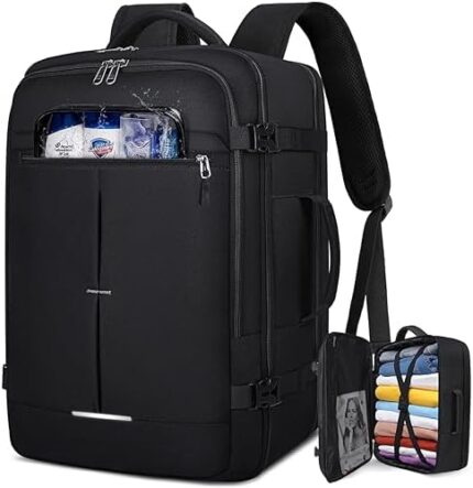 Travel Backpack for Men 40L Carry on Backpack Airline Approved 17 Inch Laptop Backpack Waterproof Large Travel Backpack Luggage Daypack Business College Weekender Overnight Backpack Men Women, Black