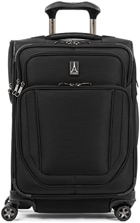 Travelpro Crew Versapack Softside Expandable 8 Spinner Wheel Luggage, USB Port, Men and Women, Jet Black, Carry on 21-Inch