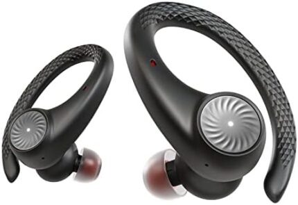 Tribit True Wireless Earbuds Bluetooth Headphones 65H Playtime Sports Earbuds with Earhook, IPX8 Waterproof Over-Ear Buds Built-in Mic Bluetooth 5.2 Headsets for TV Phone Laptop Black, MoveBuds H1