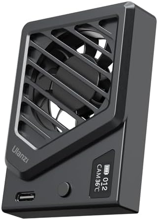 ULANZI Camera Cooling Fan Black, Magnetic Suction Cup Mounting Adjustable Mini Intelligent Cooling Fan Real-time Monitoring with Type-C Charging Port, Compatible with Sony Canon FUJIFILM Nikon