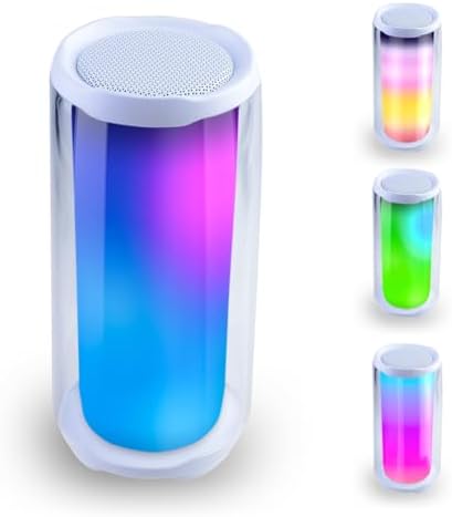UNIKMAX IPX7 Waterproof Bluetooth Speaker with 8 Colors LED Light Show Mode, Hands Free Function, TF Card, USB, AUX Input, Portable Wireless Speaker, White