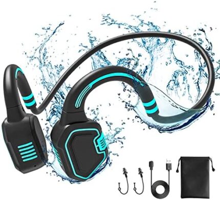 UooEA Bone Conduction Waterproof Swimming Headphones - IP68 Waterproof Swimming Headphones Inductive Open Ear Wireless Bluetooth Sports Headset with MP3 Play 16G Memory for Running Swimming(Blue)