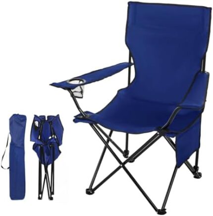 Upgrade Large Camping Chairs,Folding Camping Chair Outdoor Portable Chair Foldable Lawn Chair Support 330lbs,Outdoor Camp Chair with Cup Holder&Side Bag for Fishing Outside Sports (A-Large Navy Blue)