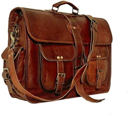 VC 18 Inch Vintage Handmade Leather Travel Messenger Office Crossbody Bag Laptop Briefcase Computer College Satchel Bag For Men And Women