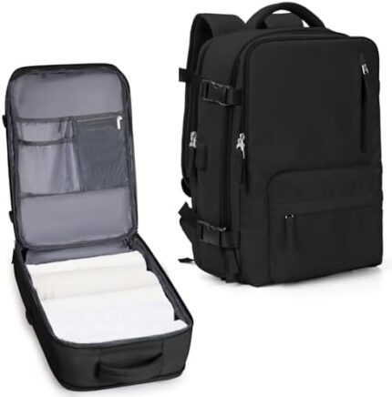 VECAVE Travel Backpack for Women,Airline Approved Carry On Backpack Flight Approved,Waterproof 14 Inch Laptop Backpack with Shoe Compartment Casual Daypack Backpacks Black