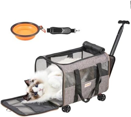 VEVOR Airline Approved Dog Cat Carrier with Wheels, Soft Rolling Pet Travel Carrier on Wheels Hold up to 22 LBS with Telescope Handle and Upgraded Wheels