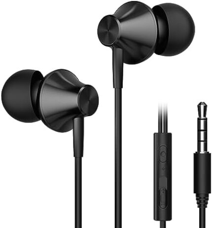 VIKEN Wired Earbuds with Microphone,In-Ear Headphones Heavy Bass Headset with Volume Controller, Noise Isolating Ear Buds Tips(S/M/L),Earphones Wired for Phones iPod iPad MP3 Fits All 3.5mm Jack-Black