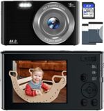 VJIANGER 4K Digital Camera 44MP Point and Shoot Camera with 16X Digital Zoom 2.4 Inch Kids Camera with 32GB SD Card Vlogging Camera for Teens Students Boys Girls Seniors(DC6-X3 Black2)