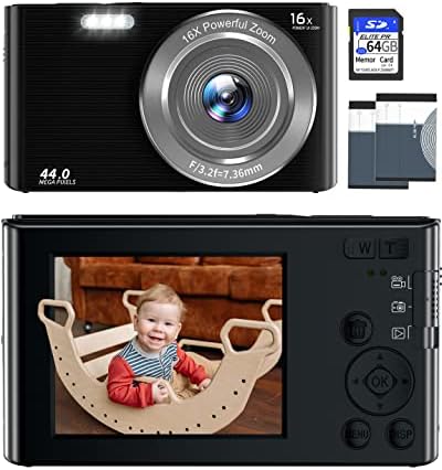 VJIANGER 4K Digital Camera 44MP Point and Shoot Camera with 16X Digital Zoom 2.4 Inch Kids Camera with 32GB SD Card Vlogging Camera for Teens Students Boys Girls Seniors(DC6-X3 Black2)