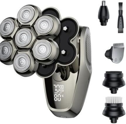 VYLTO 7D Head Shavers for Bald Men, Anti-Pinch Electric Razor for Men, 5-in-1 Mens Grooming Kit, Waterproof Anti-Pinch Detachable Electric Shavers for Men with Rechargeable