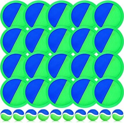 Vinsot Kids Toys Toss and Catch Game Set 20 Paddles 10 Balls Beach Game Outdoor Ball Sports Games Toss and Catch Ball Set with Paddles Ball Nylon Catch Toys for Kids Adults Playground (Blue Green)