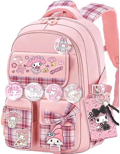 Vivixilan Kawaii Backpack with 18Pcs Accessories Anime Cartoon Anti-Theft Travel Aesthetic New Semester Gifts Bag with Cute Pins (pink-04)