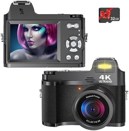 Vmotal Digital Camera 4K, 48MP Photo 4K Video Camera, 3 Inch IPS Screen/18x Zoom/Time-Lapse/Slow-Motion/Autofocus/Manual Focus/Flash/Dial, Vlogging Camera for YouTube