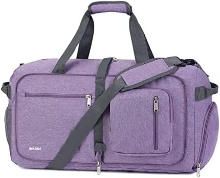 WANDF Foldable Duffel Bag 40L with Shoes Compartment, Overnight Weekender Travel Duffle for Men Women Water-proof & Tear Resistant(Purple)