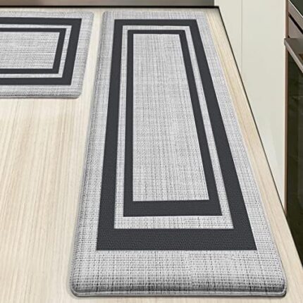 WEZVIX Anti Fatigue Kitchen Floor Mat 2 PCS, 1/2 Inch Thick Comfort Cushioned Standing Mat Set, Non Skid Kitchen Rugs and Mats Waterproof PVC Memory Kitchen Mats for Floor Sink Office Laundry, Black