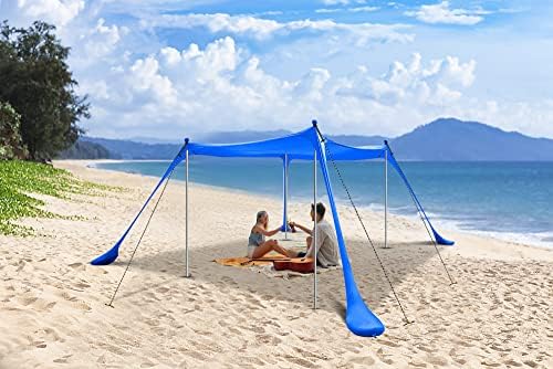 WGOS Beach Tent, Sun Shelter, Pop Up Portable Canopy Set, WGOS Beach Tent, Sun Shelter, Pop Up Portable Canopy Set, UPF 50+ Large Sunshade Space with Carry Bag, Aluminum Poles, Sands Shovel, and Pegs for Outdoor Camping (10x10 FT Blue)