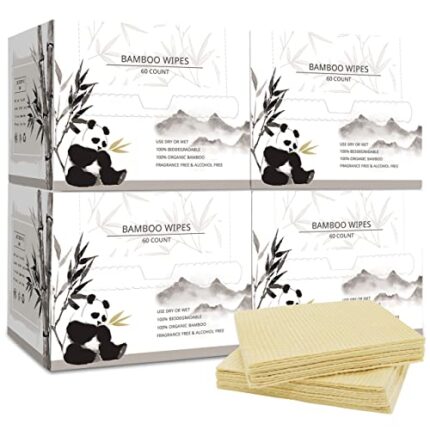WOWOTEX Bamboo Disposable Face Towel Biodegradable Large Dry Face Wipes 240 Count/4 Box Extra Thick Soft Clean Facial Towels for Sensitive Skin, Makeup Removing, Facial Cleansing, Nursing, Travel