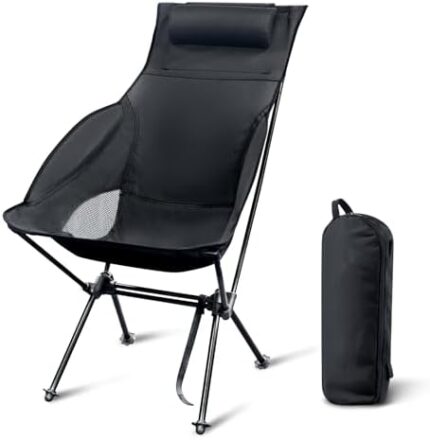 WTVIDAS Lightweight High Back Camping Chair,Oversize Portable Folding Chairs,360LBS Large Load Capacity with Headrest & Pocket for Outdoor Outdoor Camp, Hiking, Backpacking