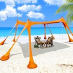 Wabolay Beach Tent Canopy Pop Up Shade 10x10ft Sun Shelter Portable Family UPF50+ with 8 Sandbags-2 Sand Shovel-4 Aluminum Poles-Ground Pegs-Carrying Bag for Outdoor Camping Fishing Backyard Picnic