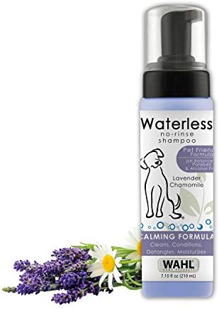 Wahl USA Pet Friendly Waterless No Rinse Shampoo for Animals – Lavender & Chamomile for Cleaning, Conditioning, Detangling, & Moisturizing Dogs & Horses – 7.1 Oz - Model 820014A