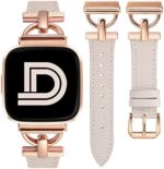 Wearlizer Leather Band Compatible with Fitbit Versa 2 Bands for Women, Dressy Slim Leather Strap Wristband with D-Shape Metal Buckle for Fitbit Versa/Versa 2/Versa Lite/Versa SE Smart Watch