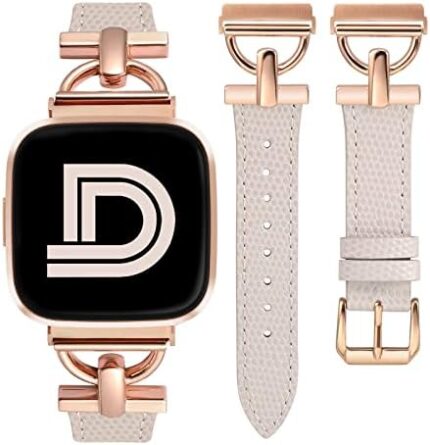 Wearlizer Leather Band Compatible with Fitbit Versa 2 Bands for Women, Dressy Slim Leather Strap Wristband with D-Shape Metal Buckle for Fitbit Versa/Versa 2/Versa Lite/Versa SE Smart Watch