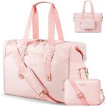 Weekender Bags for Women with 15.6 inch Laptop Compartment, LYAUK Travel Duffel Bag with Detachable Makeup Bag&Wet Pocket, Carry on Overnight Bag for Airplanes,Hospital Bags for Labor and Deliver Pink