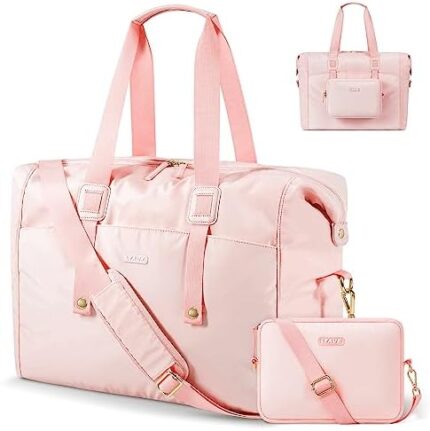 Weekender Bags for Women with 15.6 inch Laptop Compartment, LYAUK Travel Duffel Bag with Detachable Makeup Bag&Wet Pocket, Carry on Overnight Bag for Airplanes,Hospital Bags for Labor and Deliver Pink