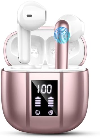 Wireless Earbuds Bluetooth 5.3 Earbuds Hi-Fi Stereo, 3g Bluetooth Headphones in Ear with 4 ENC Mic, 48Hrs USB-C LED Mini Charging Case Ear buds, IP7 Waterproof Earphones for Android/iOS, Rose Gold