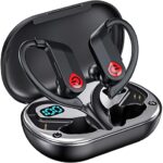 Wireless Earbuds Bluetooth Headphones Stereo Sound Ear Buds with HD Microphone 120H Playtime with Dual LED Charging Case, IPX7 Waterproof Over Ear Earphones with Earhooks for Sport/Work/Phone/Laptop