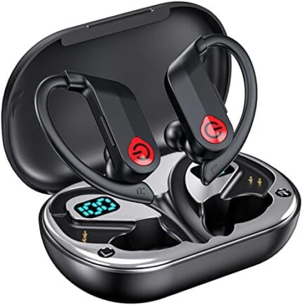 Wireless Earbuds Bluetooth Headphones Stereo Sound Ear Buds with HD Microphone 120H Playtime with Dual LED Charging Case, IPX7 Waterproof Over Ear Earphones with Earhooks for Sport/Work/Phone/Laptop
