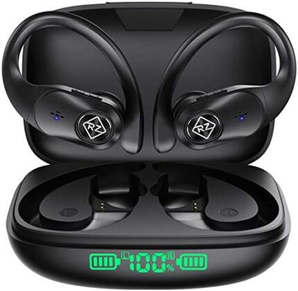 Wireless Earbuds Bluetooth Headphones Wireless Charging Case LED Display 40H Playtime Built in Mic Over Ear buds Waterproof Earphones with Earhooks Deep Bass Sound Headset for Sport Running Workout TV