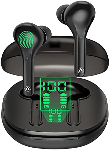 Wireless Earbuds Bluetooth Headphones with Wireless Charging Case and LED Power Display 35Hr Playtime Bass Stereo Sound Earphones Sweatproof Touch Control Built in Mic Headset for Sport Workout Office