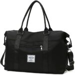 Womens Duffel Bag for Travel Carry on Bags for Airplane Waterproof Sports Tote Gym Bag for Women Weekender Overnight Bag with Wet Pocket Workout Duffel Bag (Black)