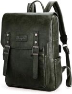 Wrangler Backpack for Women & Men Vegan Leather Travel Laptop Backpack College Dark Green Backpack with USB Charging Port