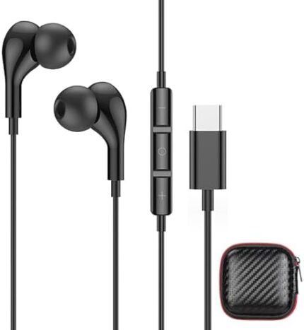 XNMOA Earbuds for iPhone15,15 Plus,15 Pro,15 Pro Max,Samsung Galaxy ZFilp5 4 3 S23 S22, USB C Earphones with Microphone,in-Ear Type C Earbuds,Noise Cancelling Type C Port Headphones,Black