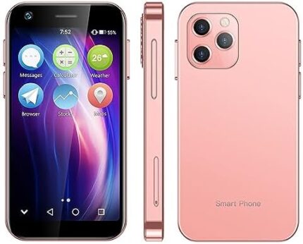 XS12 Pro Super Mini 4G LTE Smartphone 3.0-inch Display 4GB RAM 32GB/64GB ROM 8 Core Android 10.0 Dual SIM 2000mAh 13MP with Google Play Store Backup Small Mobile Phone (Pink, 4GB+64GB)