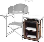 YDY+YDY Camping Kitchen Station,Folding Grill Table with Storage,Outdoor Cooking Table for Backyard,Picnic,Camp,Barbecue,Travel,Brown