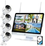 YESKAMO Long Range Wireless Outdoor Home Security Camera System with 16inch 1080p IPS Monitor 2TB Hard Drive Floodlight & Audio 3MP Spotlight IP Cameras 8CH WiFi Surveillance 2 Way Audio