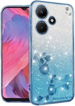 Yarxiawin for Infinix Hot 30i Case Clear Glitter Sparkle Luxury Shiny Infinix Hot 30i Phone Case Silicone TPU Soft Flower Transparent Shockproof Cover Pruple Thin (Blue)
