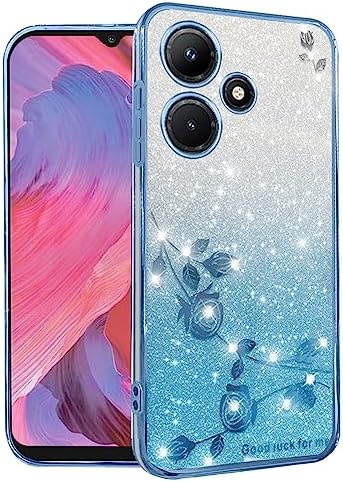 Yarxiawin for Infinix Hot 30i Case Clear Glitter Sparkle Luxury Shiny Infinix Hot 30i Phone Case Silicone TPU Soft Flower Transparent Shockproof Cover Pruple Thin (Blue)