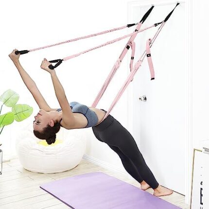 Yoga Stretching Strap, Leg Waist Back Bend Auxiliary Yoga Stretch Band, Upgraded Version with Door Anchor 2 Resistance Rope Stretch Out Strap Inversion Trainer for Pilates Dance Aerial Yoga Fitness Gymnastics