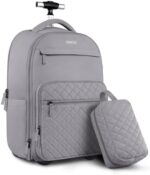 ZOMFELT Rolling Backpack for Women, Travel Backpack with Wheels, 17 Inch Laptop Backpack with Toiletry Bag, Carry on Luggage Wheeled Backpack for Travel Trip Business Grey