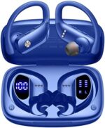 bmani Wireless Earbuds Bluetooth Headphones 48hrs Play Back Sport Earphones with LED Display Over-Ear Buds with Earhooks Built-in Mic Headset for Workout Blue