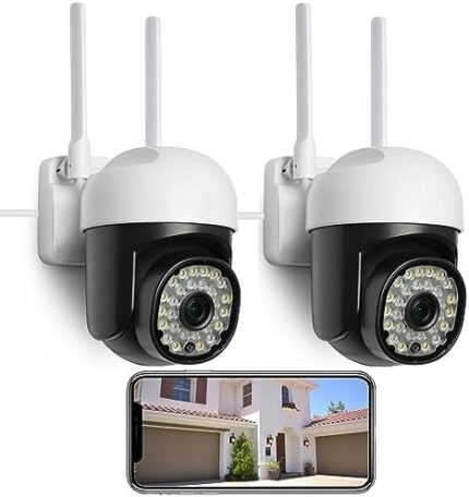 eudic Security Camera Outdoor Wired 2 Pack,Free Cloud Storage 2.4G/5G WiFi 360° PTZ Surveillance Security Cameras Outdoor,Color Night Vision, Motion Detection & Auto Tracking, 2 Way Audio